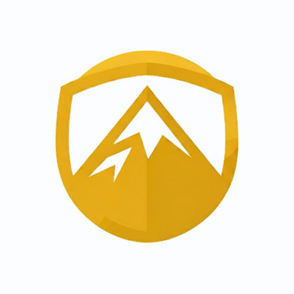 Mountain emblem logo — amber shield emblem generated by AI